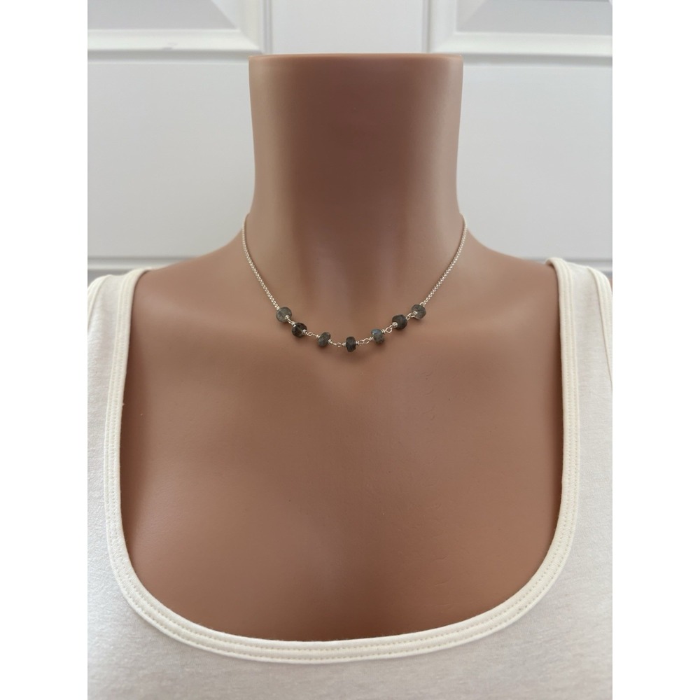 NWT Labradorite Sterling Silver Handcrafted Wire-Wrapped Necklace 16"‎ Artisan